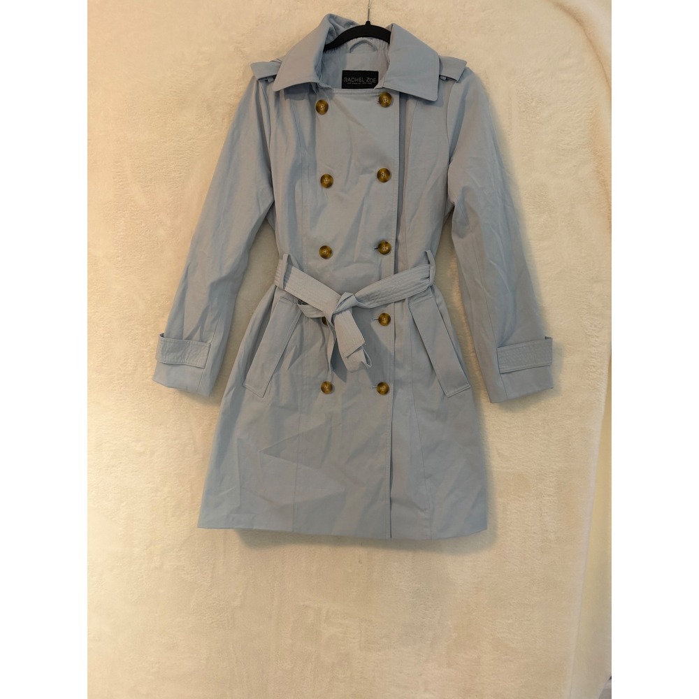 Rachel Zoe Women Blue Double Breasted Belted Trench Coat Jacket Light Coat